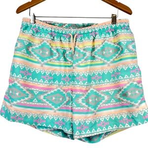 Chubbies Mens XXL Swim Trunks Aztec Geometric Teal Pink 5.5 Inseam Made in USA‎